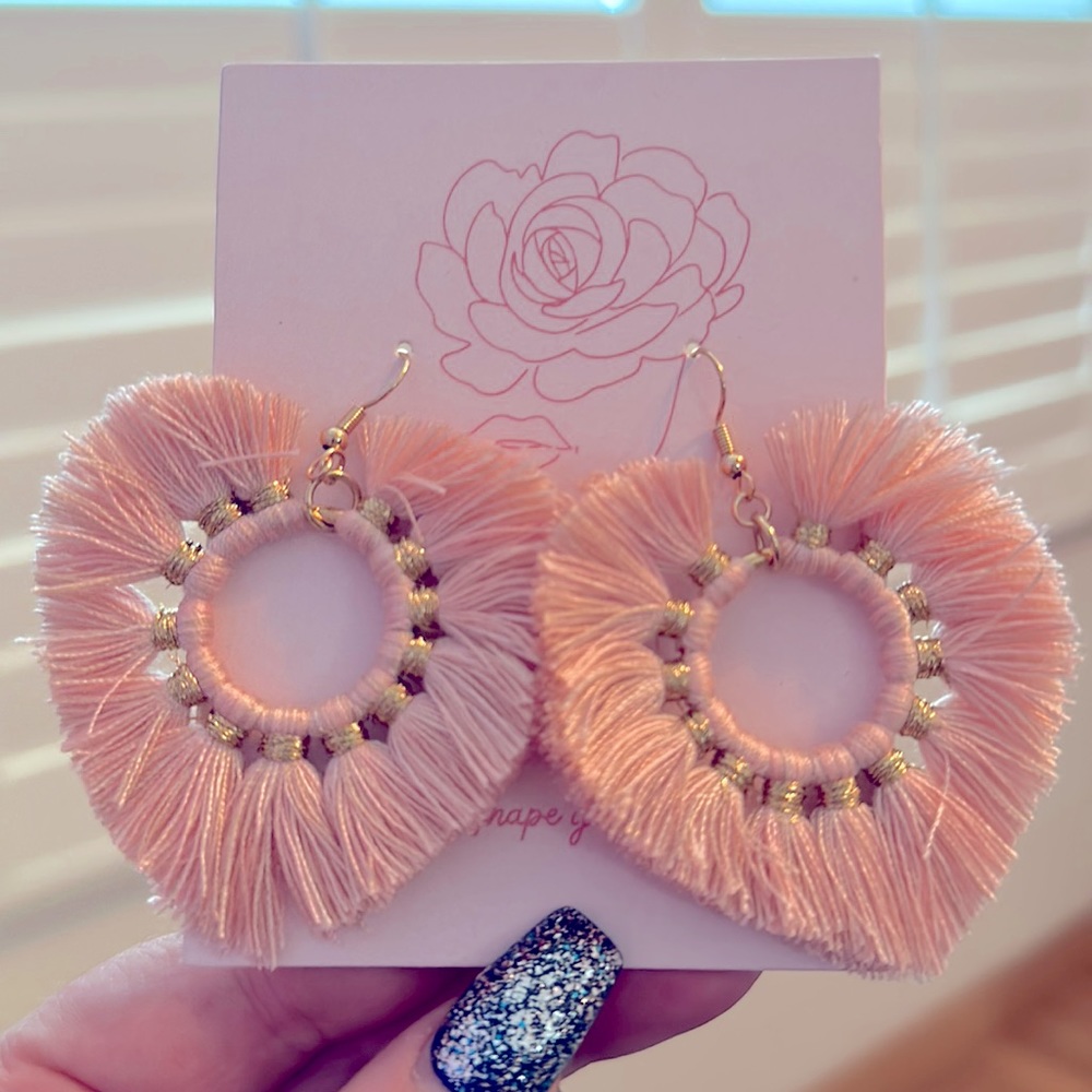 Pink Fringe Heart Earrings